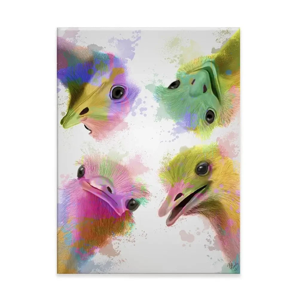 Rainbow Splash Four Ostriches Canvas Print Rainbow Splash Four Ostriches Canvas Print wall art product Fab Funky