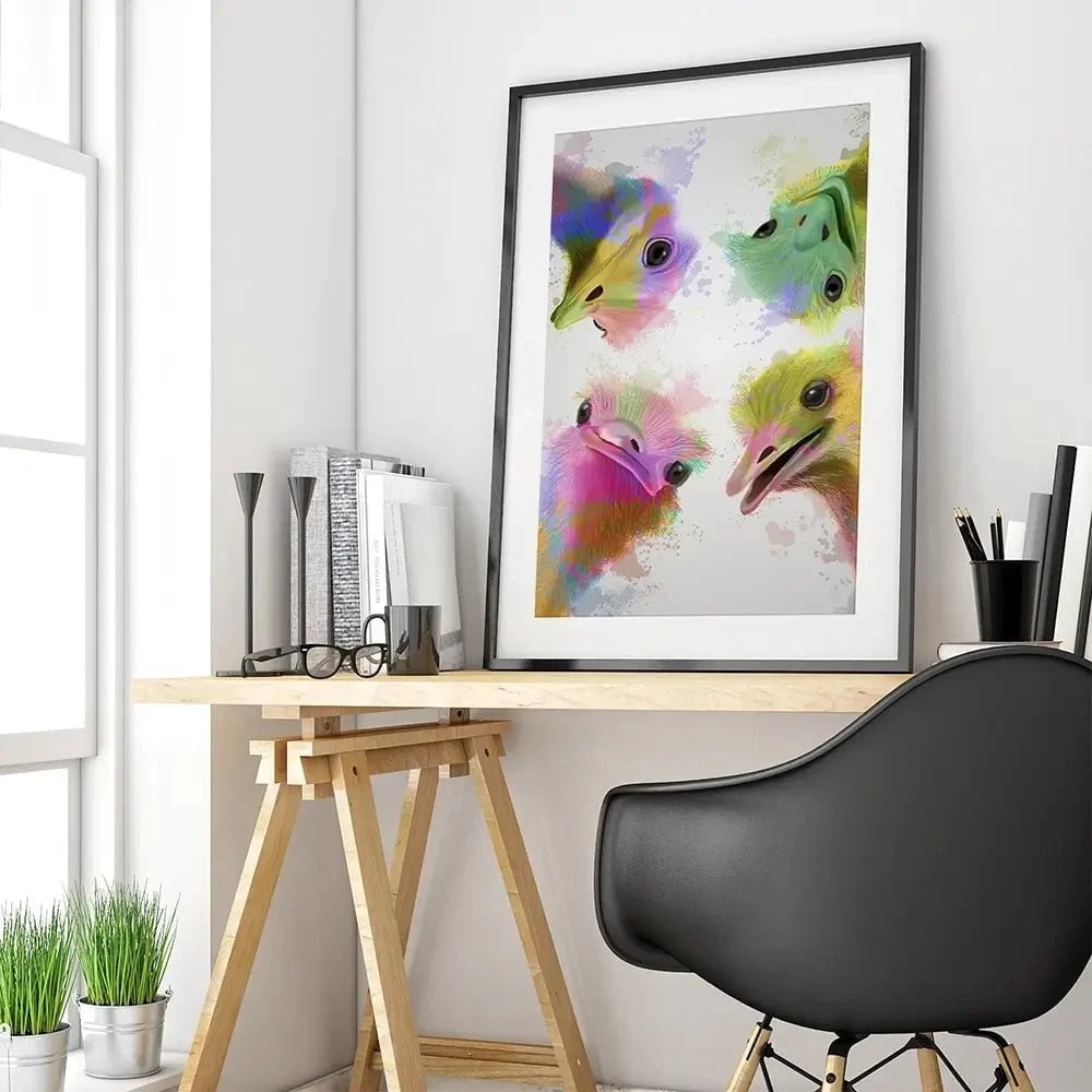 Rainbow Splash Four Ostriches Framed Art Print Rainbow Splash Four Ostriches Framed Art Print wall art product Fab Funky