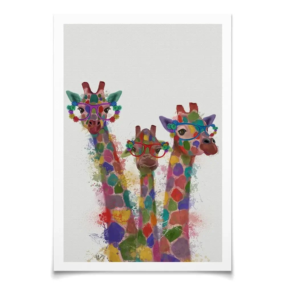 Rainbow Splash Giraffe Trio Art Print Rainbow Splash Giraffe Trio Art Print wall art product Fab Funky