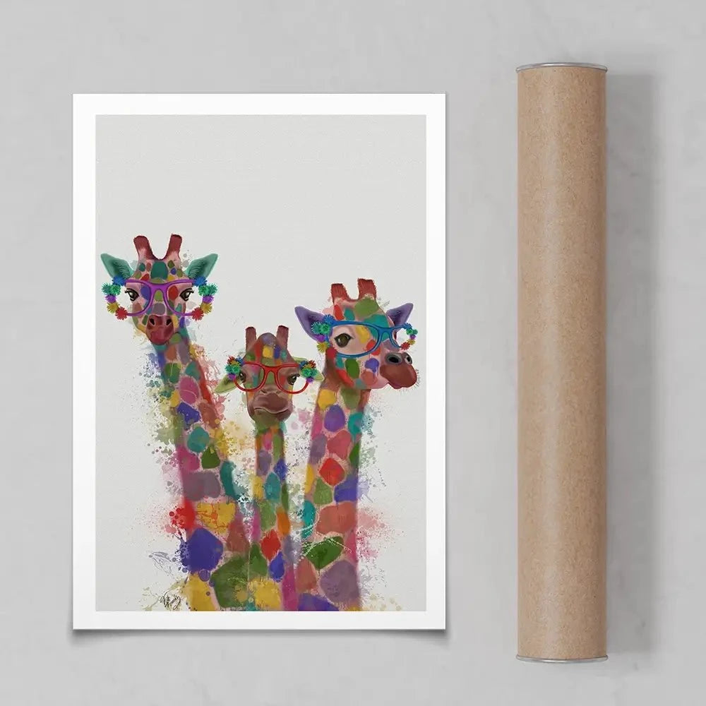 Rainbow Splash Giraffe Trio Art Print Rainbow Splash Giraffe Trio Art Print wall art product Fab Funky