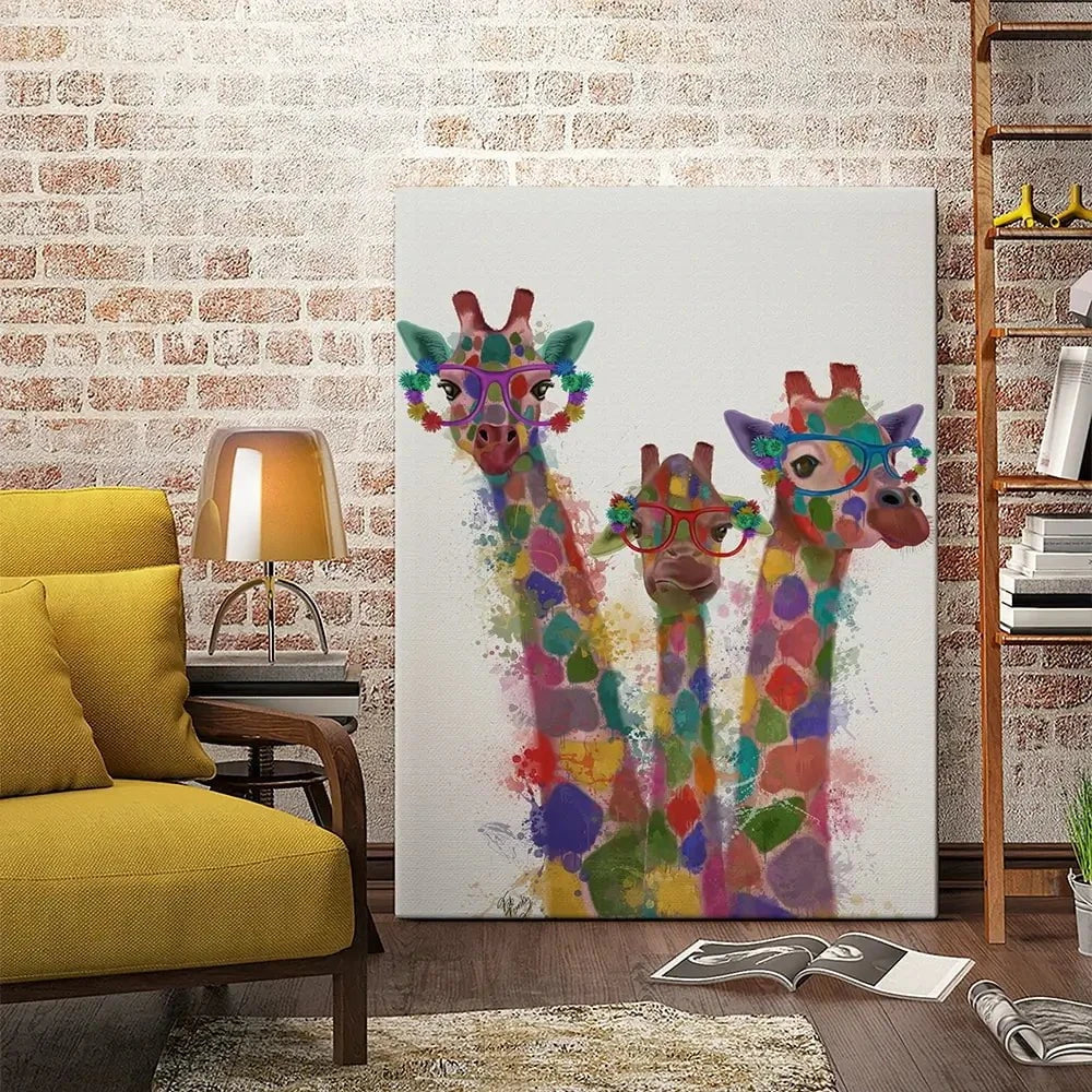 Rainbow Splash Giraffe Trio Canvas Print Rainbow Splash Giraffe Trio Canvas Print wall art product Fab Funky