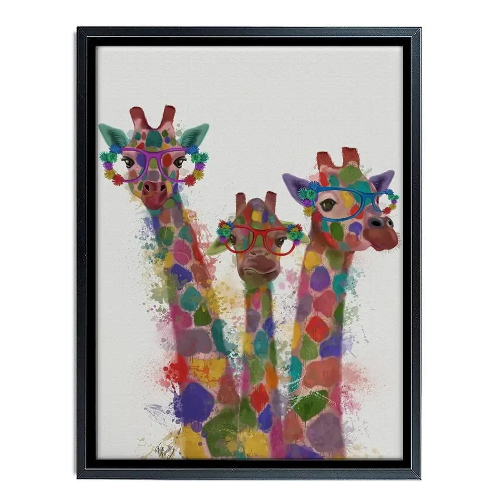Rainbow Splash Giraffe Trio Canvas Print Rainbow Splash Giraffe Trio Canvas Print wall art product Fab Funky