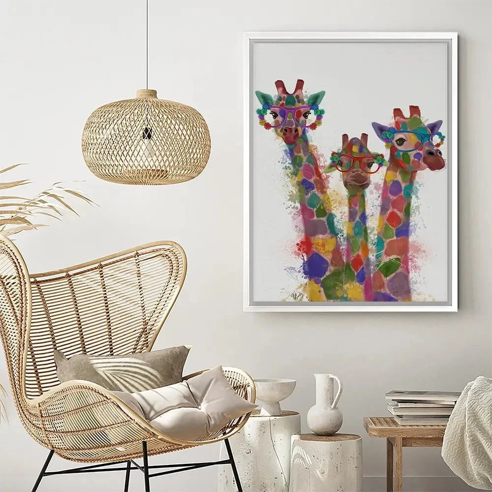 Rainbow Splash Giraffe Trio Canvas Print Rainbow Splash Giraffe Trio Canvas Print wall art product Fab Funky