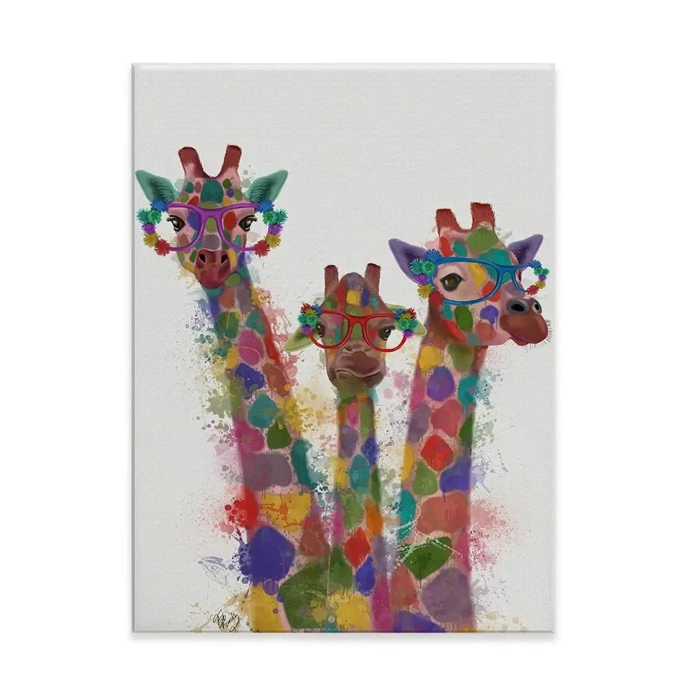 Rainbow Splash Giraffe Trio Canvas Print Rainbow Splash Giraffe Trio Canvas Print wall art product Fab Funky