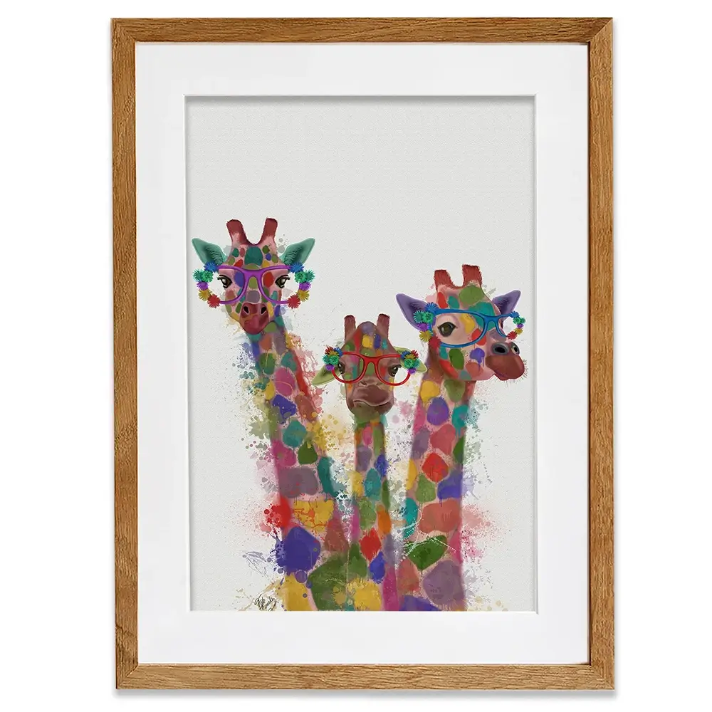 Rainbow Splash Giraffe Trio Framed Art Print Rainbow Splash Giraffe Trio Framed Art Print wall art product Fab Funky
