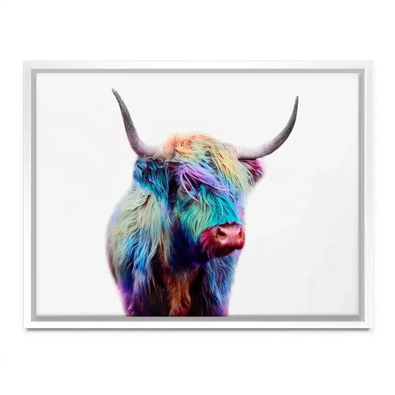 Rainbow Style Highland Cow Canvas Print Rainbow Style Highland Cow Canvas Print wall art product Patricia Chumillas / Shutterstock