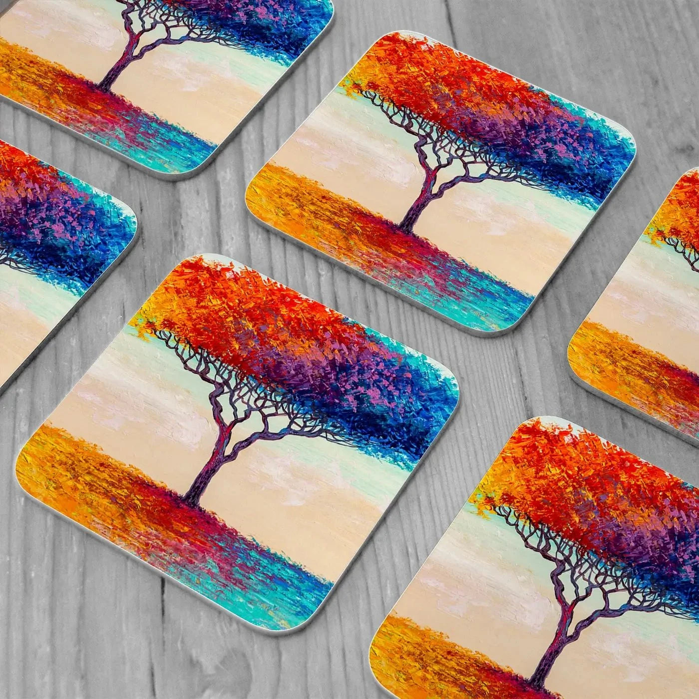 Rainbow Tree Oil Painting Coaster Set Rainbow Tree Oil Painting Coaster Set wall art product S-BELOV / Shutterstock