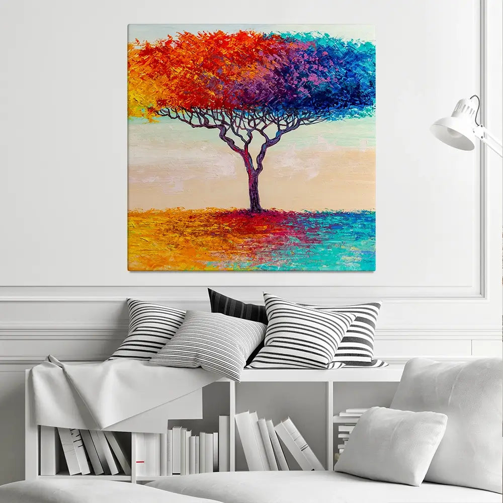 Rainbow Tree Oil Painting Square Canvas Print Rainbow Tree Oil Painting Square Canvas Print wall art product Art Print Shop