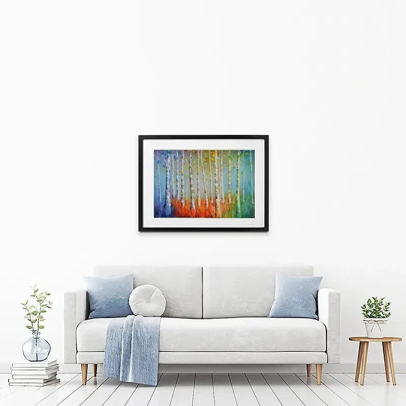 Rainbow Tree Trunks Framed Art Print Rainbow Tree Trunks Framed Art Print wall art product CHENYU ARTS / Shutterstock