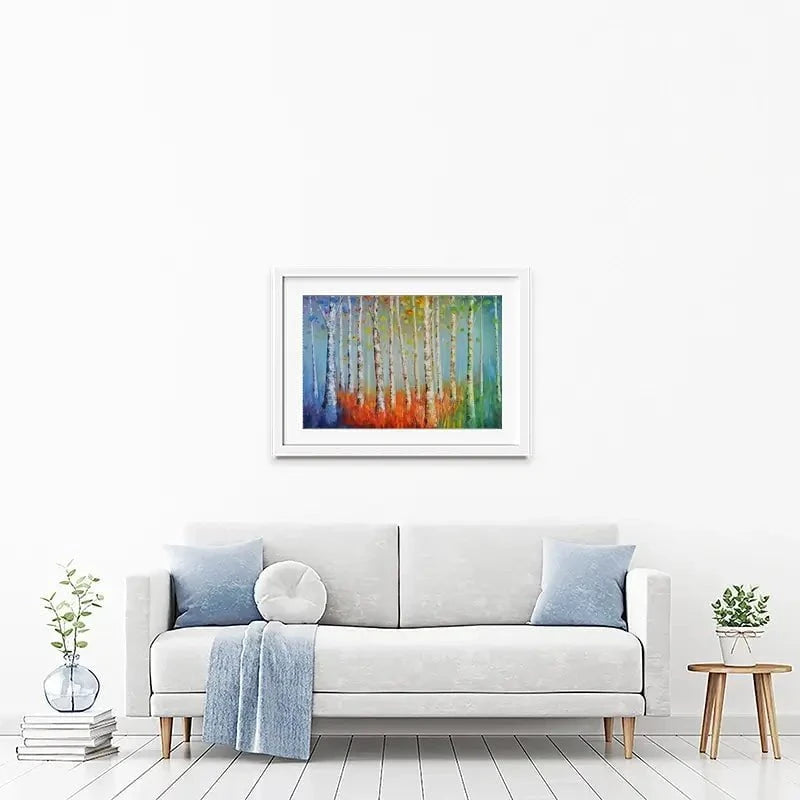 Rainbow Tree Trunks Framed Art Print Rainbow Tree Trunks Framed Art Print wall art product CHENYU ARTS / Shutterstock