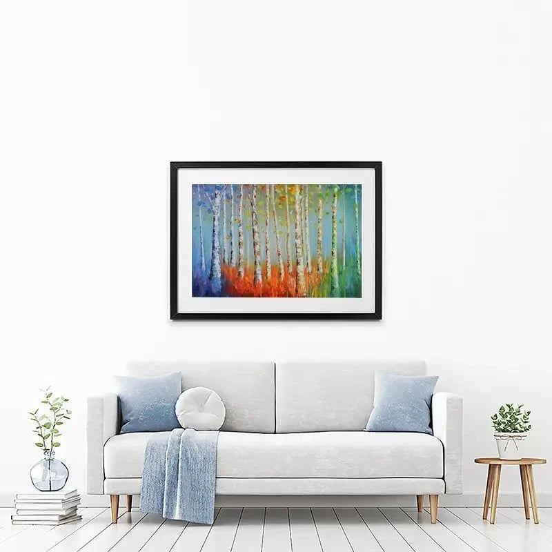 Rainbow Tree Trunks Framed Art Print Rainbow Tree Trunks Framed Art Print wall art product CHENYU ARTS / Shutterstock