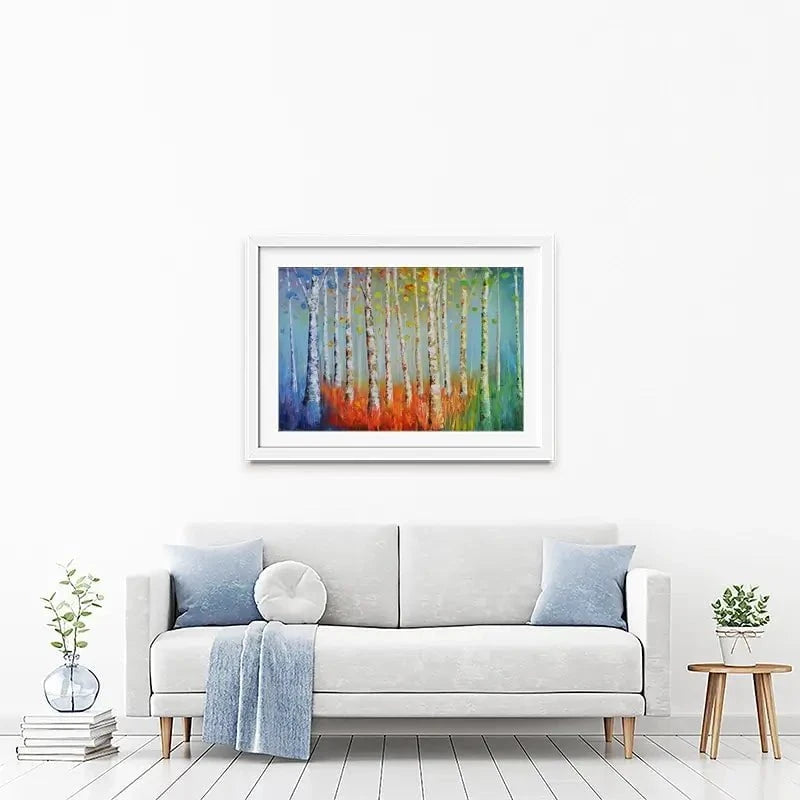 Rainbow Tree Trunks Framed Art Print Rainbow Tree Trunks Framed Art Print wall art product CHENYU ARTS / Shutterstock