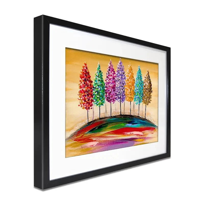 Rainbow Trees On The Hill Framed Art Print Rainbow Trees On The Hill Framed Art Print wall art product Estelle Grengs - Independent
