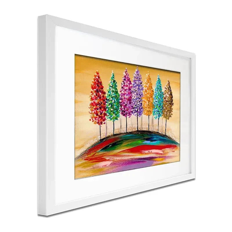 Rainbow Trees On The Hill Framed Art Print Rainbow Trees On The Hill Framed Art Print wall art product Estelle Grengs - Independent