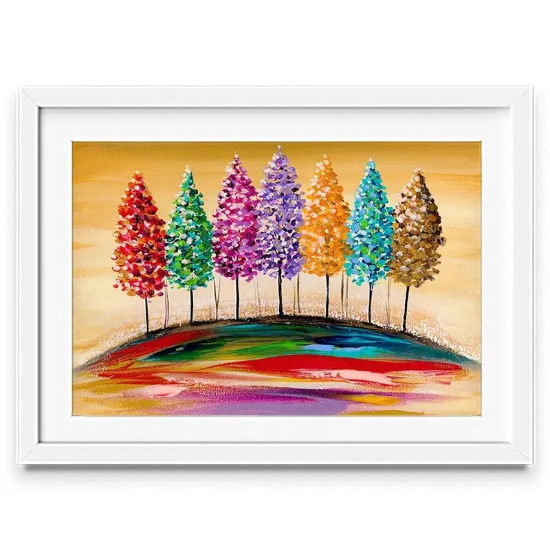 Rainbow Trees On The Hill Framed Art Print Rainbow Trees On The Hill Framed Art Print wall art product Estelle Grengs - Independent