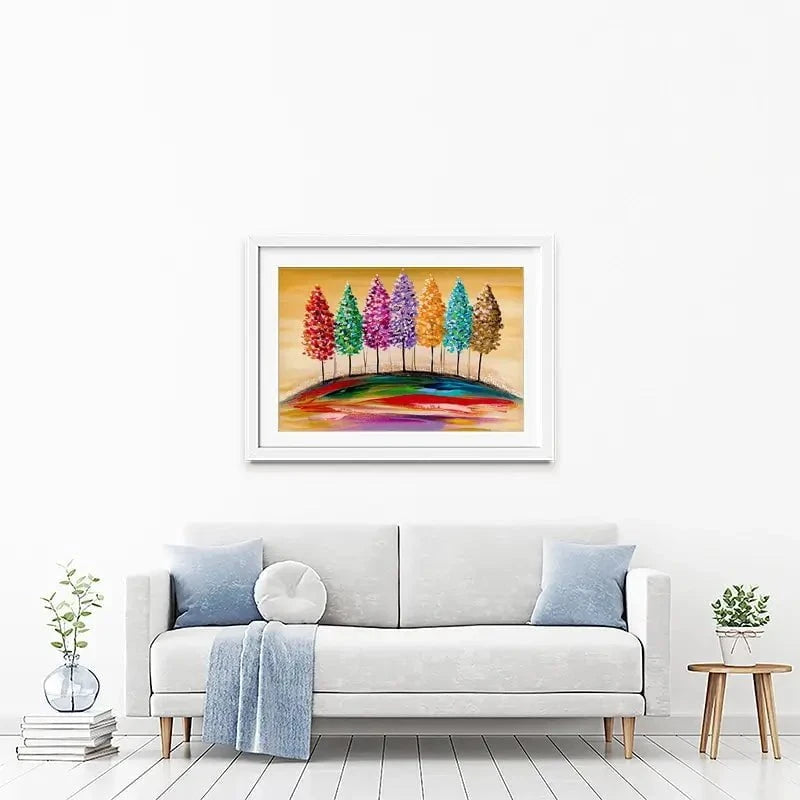 Rainbow Trees On The Hill Framed Art Print Rainbow Trees On The Hill Framed Art Print wall art product Estelle Grengs - Independent