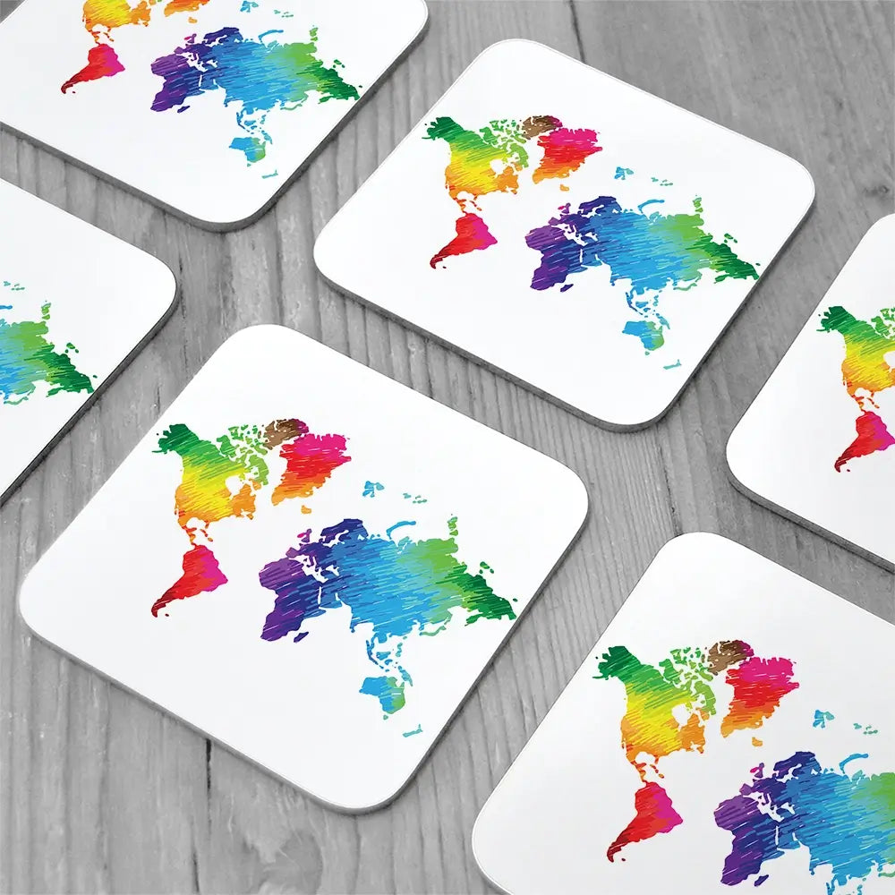 Rainbow World Map Coaster Set Rainbow World Map Coaster Set wall art product Ludmila Meshcheriakova / Shutterstock