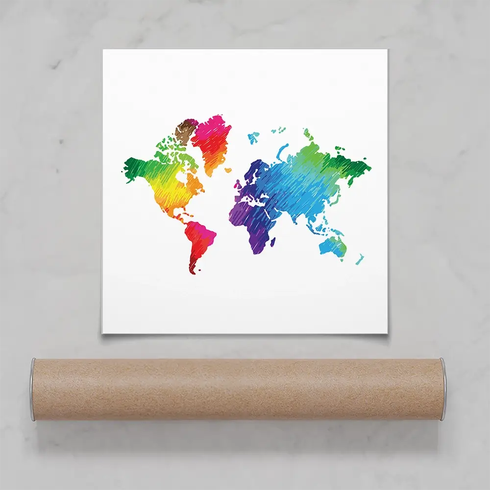 Rainbow World Map Square Art Print Rainbow World Map Square Art Print wall art product Ludmila Meshcheriakova / Shutterstock