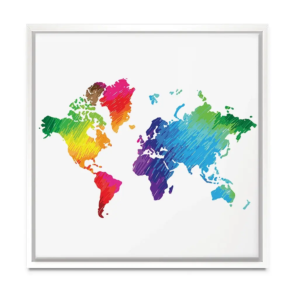 Rainbow World Map Square Canvas Print Rainbow World Map Square Canvas Print wall art product Ludmila Meshcheriakova / Shutterstock