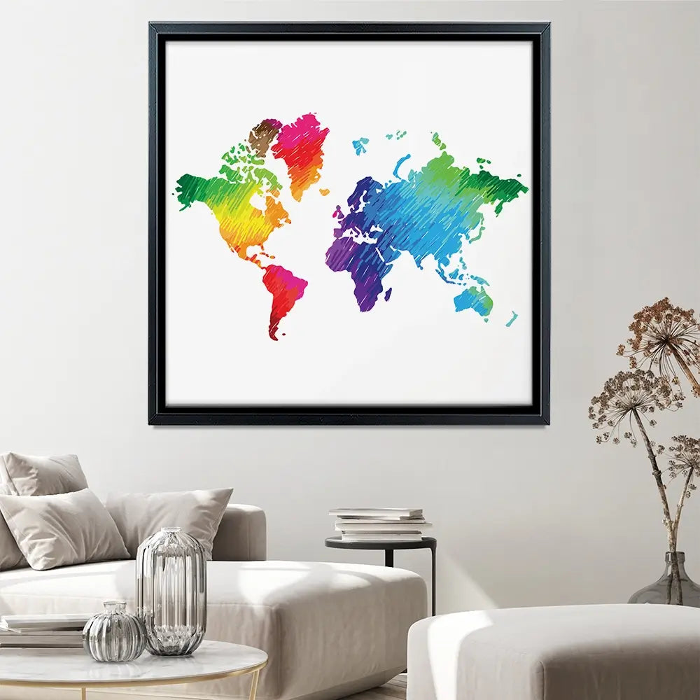 Rainbow World Map Square Canvas Print Rainbow World Map Square Canvas Print wall art product Ludmila Meshcheriakova / Shutterstock
