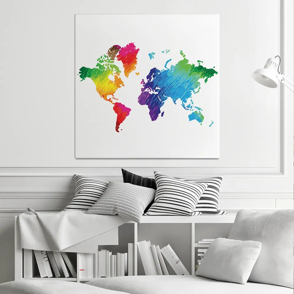 Rainbow World Map Square Canvas Print Rainbow World Map Square Canvas Print wall art product Ludmila Meshcheriakova / Shutterstock