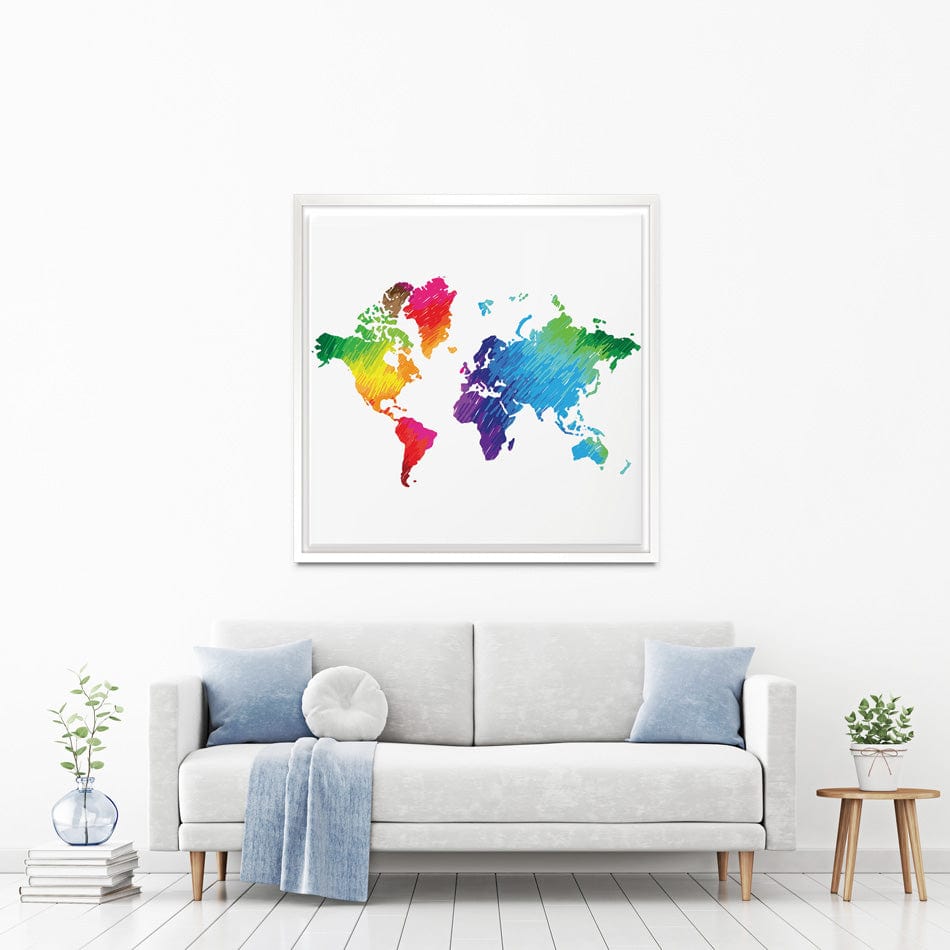 Rainbow World Map Square Canvas Print wall art product Ludmila Meshcheriakova / Shutterstock