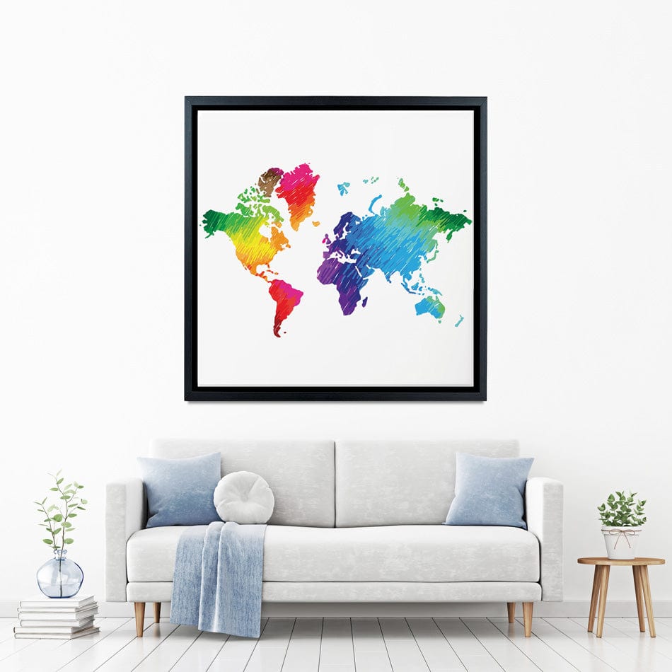 Rainbow World Map Square Canvas Print wall art product Ludmila Meshcheriakova / Shutterstock