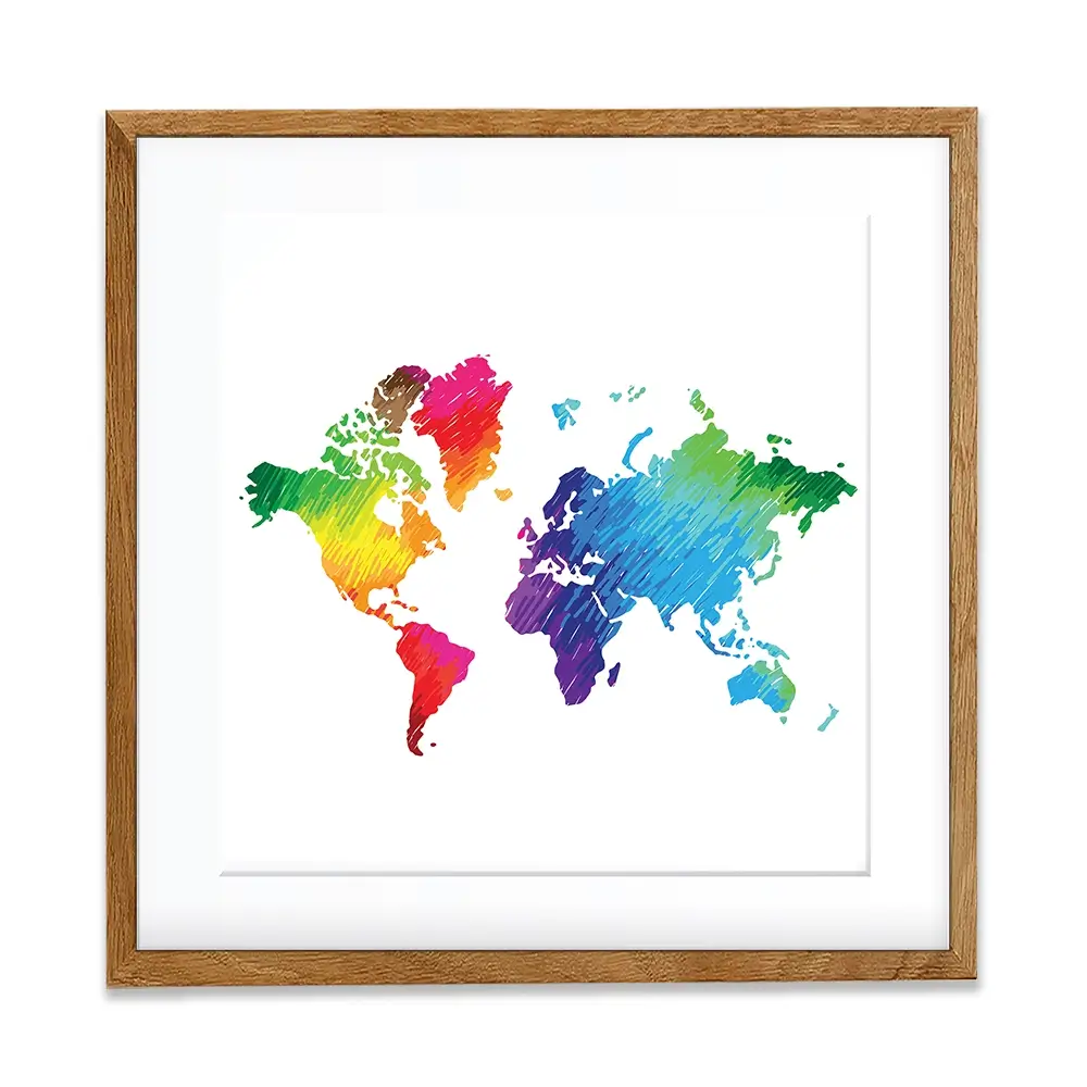 Rainbow World Map Square Framed Art Print Rainbow World Map Square Framed Art Print wall art product Ludmila Meshcheriakova / Shutterstock