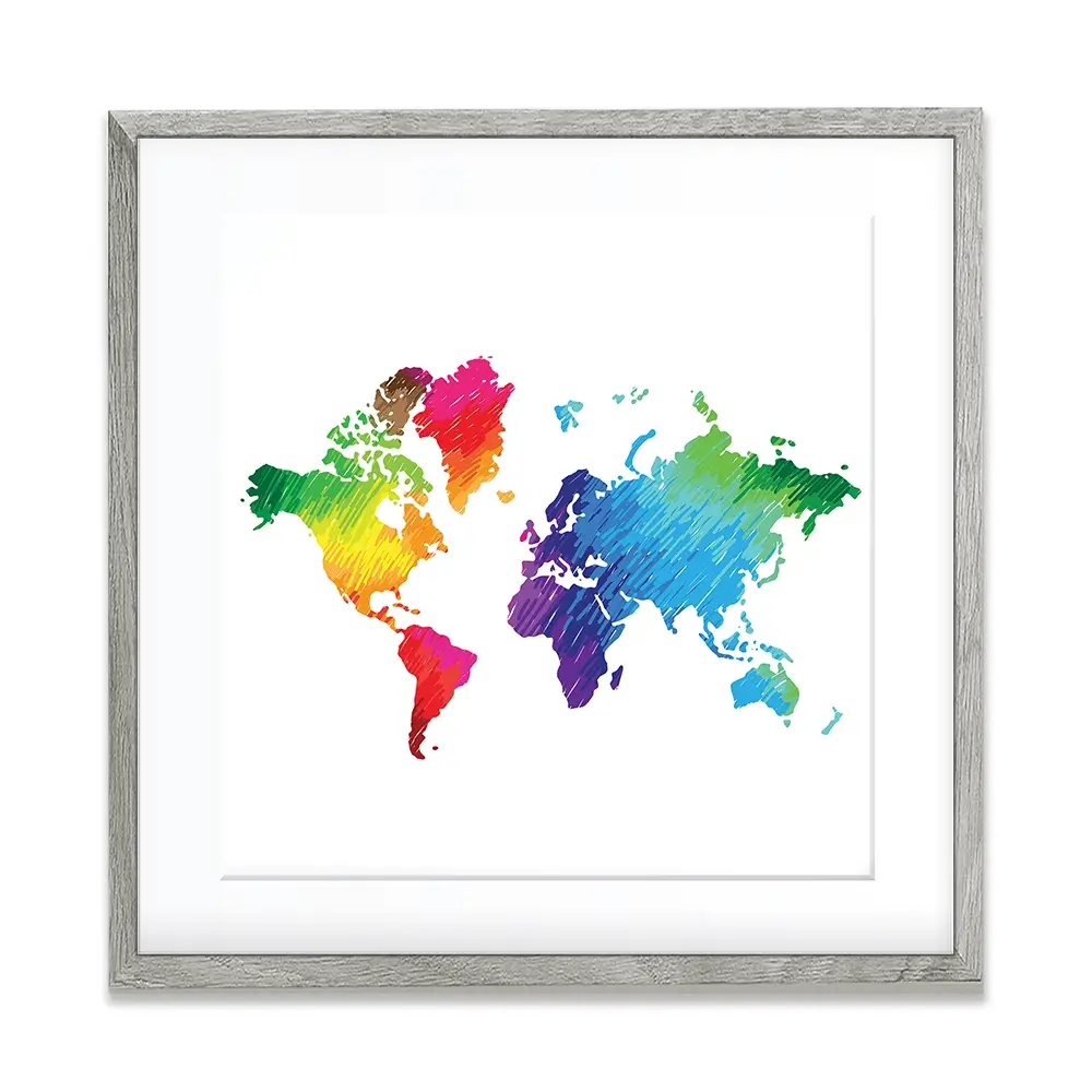 Rainbow World Map Square Framed Art Print Rainbow World Map Square Framed Art Print wall art product Ludmila Meshcheriakova / Shutterstock