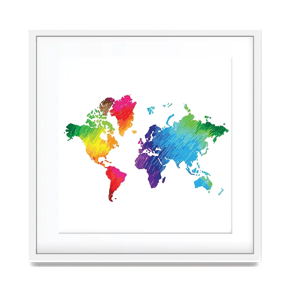 Rainbow World Map Square Framed Art Print Rainbow World Map Square Framed Art Print wall art product Ludmila Meshcheriakova / Shutterstock