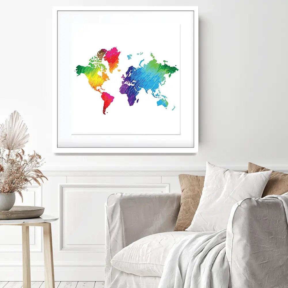 Rainbow World Map Square Framed Art Print Rainbow World Map Square Framed Art Print wall art product Ludmila Meshcheriakova / Shutterstock