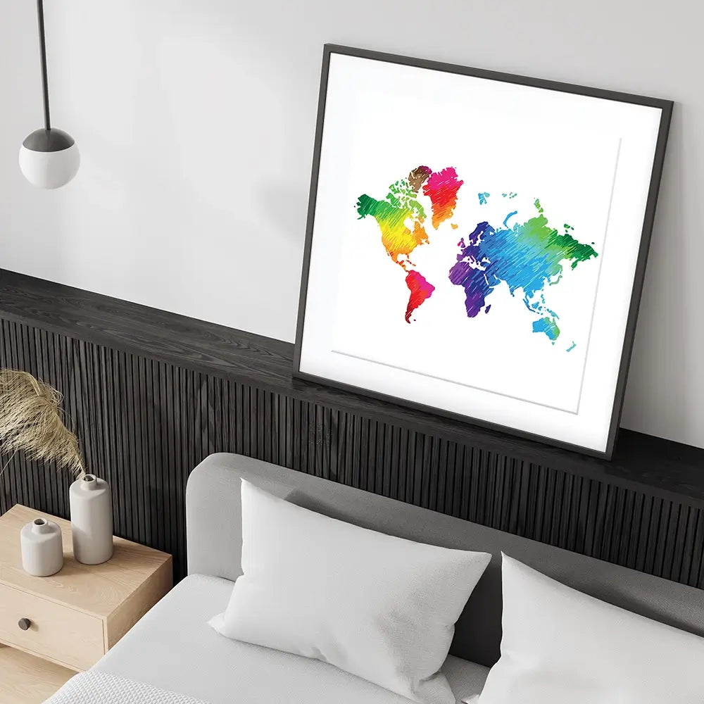 Rainbow World Map Square Framed Art Print Rainbow World Map Square Framed Art Print wall art product Ludmila Meshcheriakova / Shutterstock