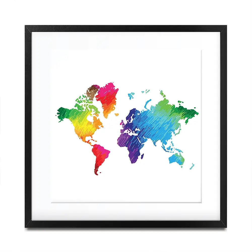 Rainbow World Map Square Framed Art Print Rainbow World Map Square Framed Art Print wall art product Ludmila Meshcheriakova / Shutterstock