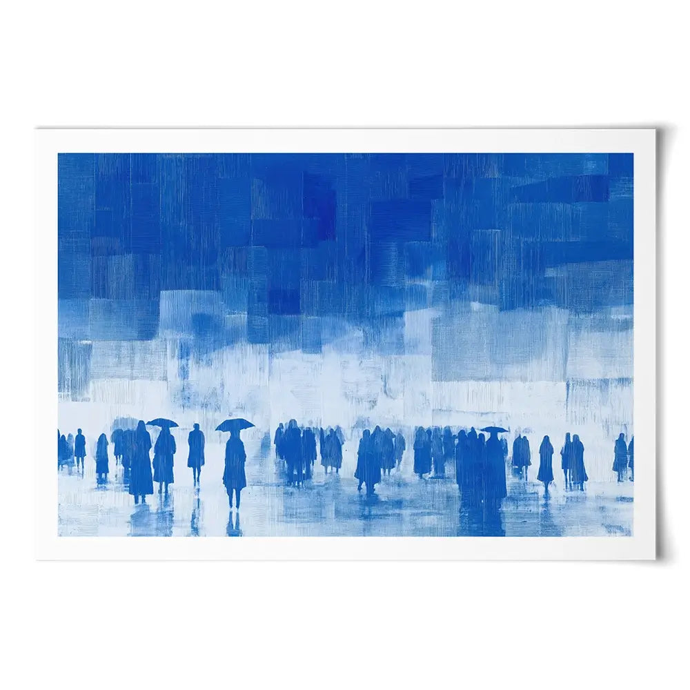 Rainy City Crowd With Umbrellas Art Print Rainy City Crowd With Umbrellas Art Print wall art product Chromatic Storm Studio