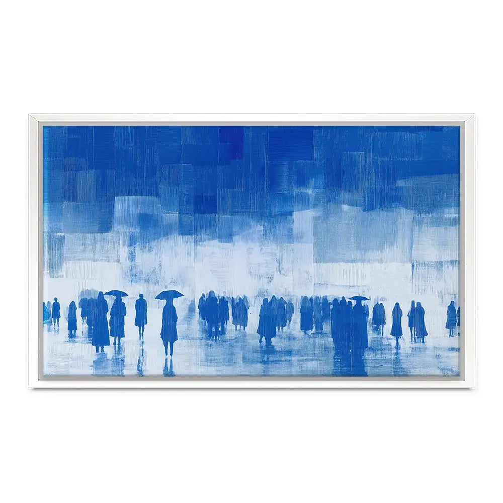 Rainy City Crowd With Umbrellas Canvas Print Rainy City Crowd With Umbrellas Canvas Print wall art product Chromatic Storm Studio
