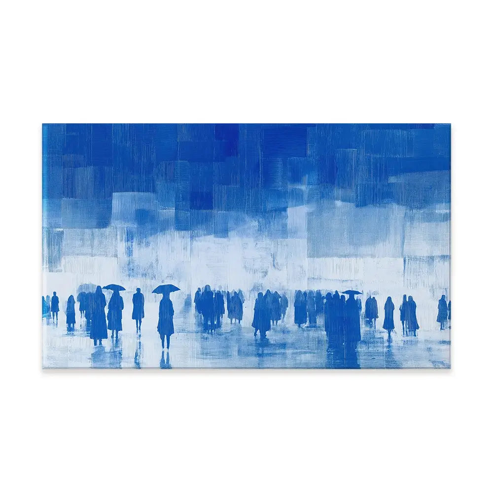 Rainy City Crowd With Umbrellas Canvas Print Rainy City Crowd With Umbrellas Canvas Print wall art product Chromatic Storm Studio
