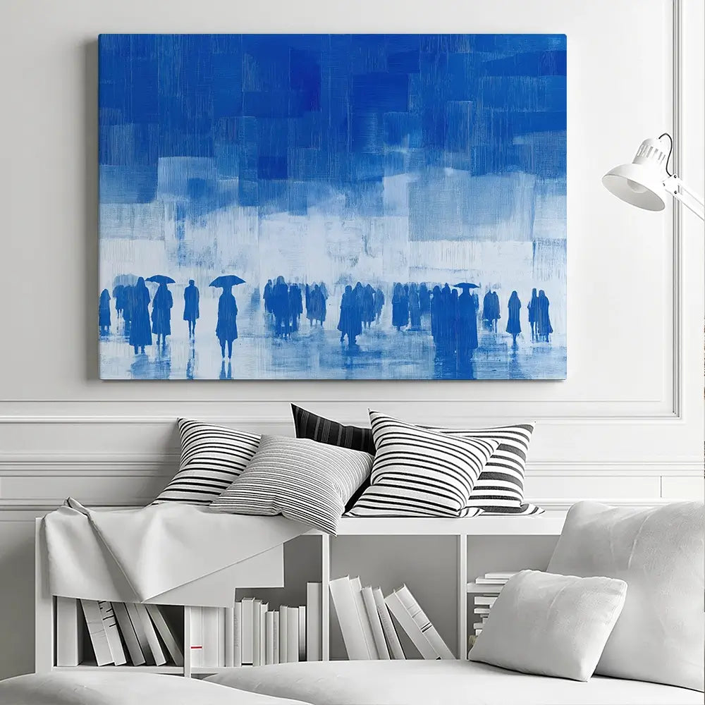 Rainy City Crowd With Umbrellas Canvas Print Rainy City Crowd With Umbrellas Canvas Print wall art product Chromatic Storm Studio