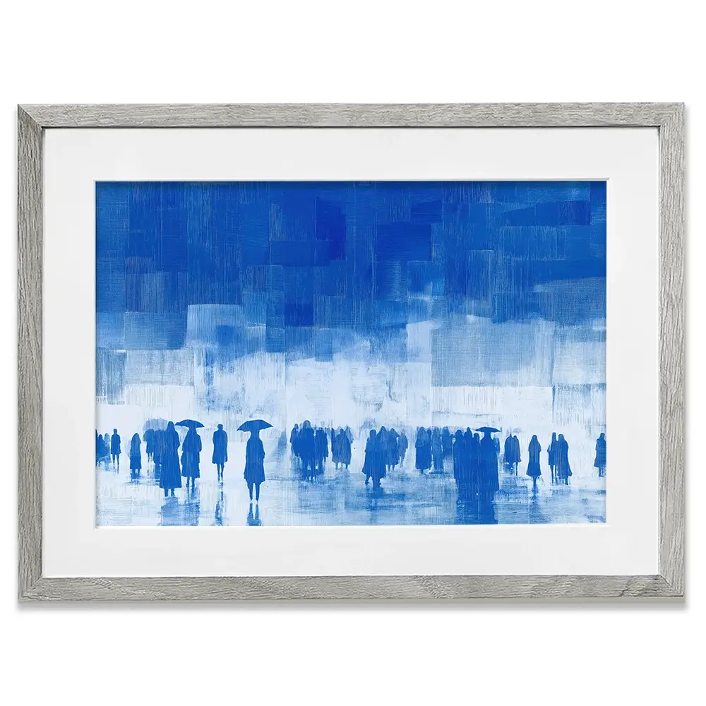 Rainy City Crowd With Umbrellas Framed Art Print Rainy City Crowd With Umbrellas Framed Art Print wall art product Chromatic Storm Studio