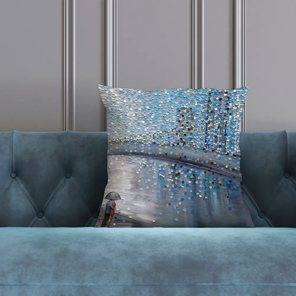 Rainy Date With The Bridge View Cushion Rainy Date With The Bridge View Cushion wall art product Ekaterina Ermilkina