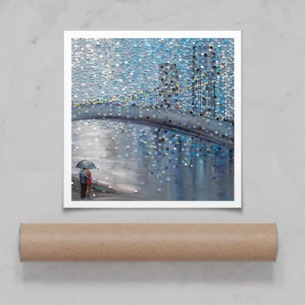 Rainy Date With The Bridge View Square Art Print Rainy Date With The Bridge View Square Art Print wall art product Ekaterina Ermilkina
