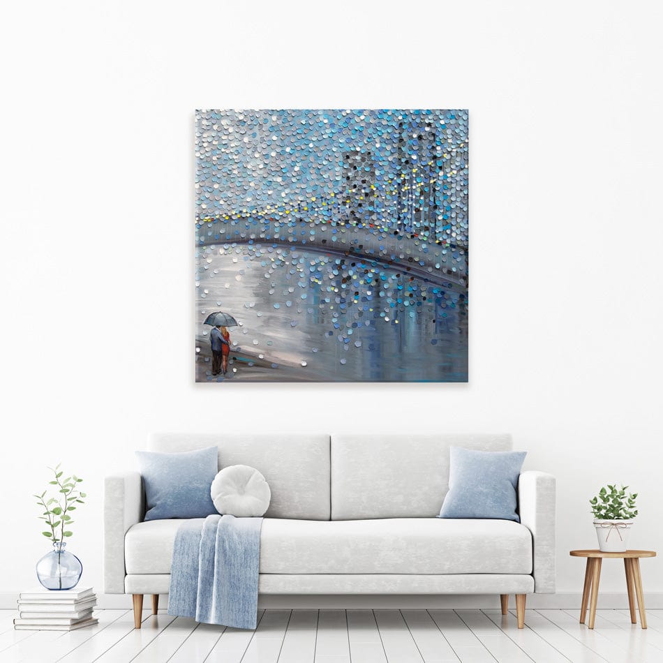 Rainy Date With The Bridge View Square Canvas Print wall art product Ekaterina Ermilkina / Independent