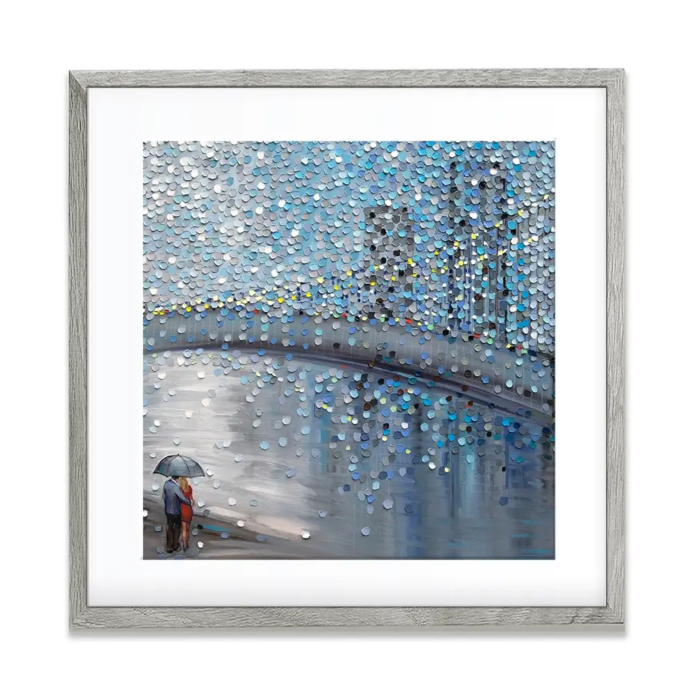 Rainy Date With The Bridge View Square Framed Art Print Rainy Date With The Bridge View Square Framed Art Print wall art product Ekaterina Ermilkina