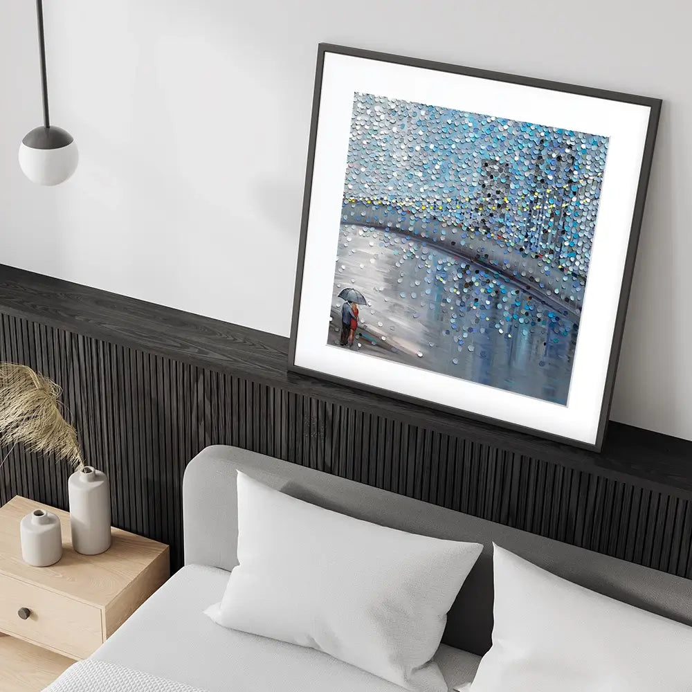 Rainy Date With The Bridge View Square Framed Art Print Rainy Date With The Bridge View Square Framed Art Print wall art product Ekaterina Ermilkina