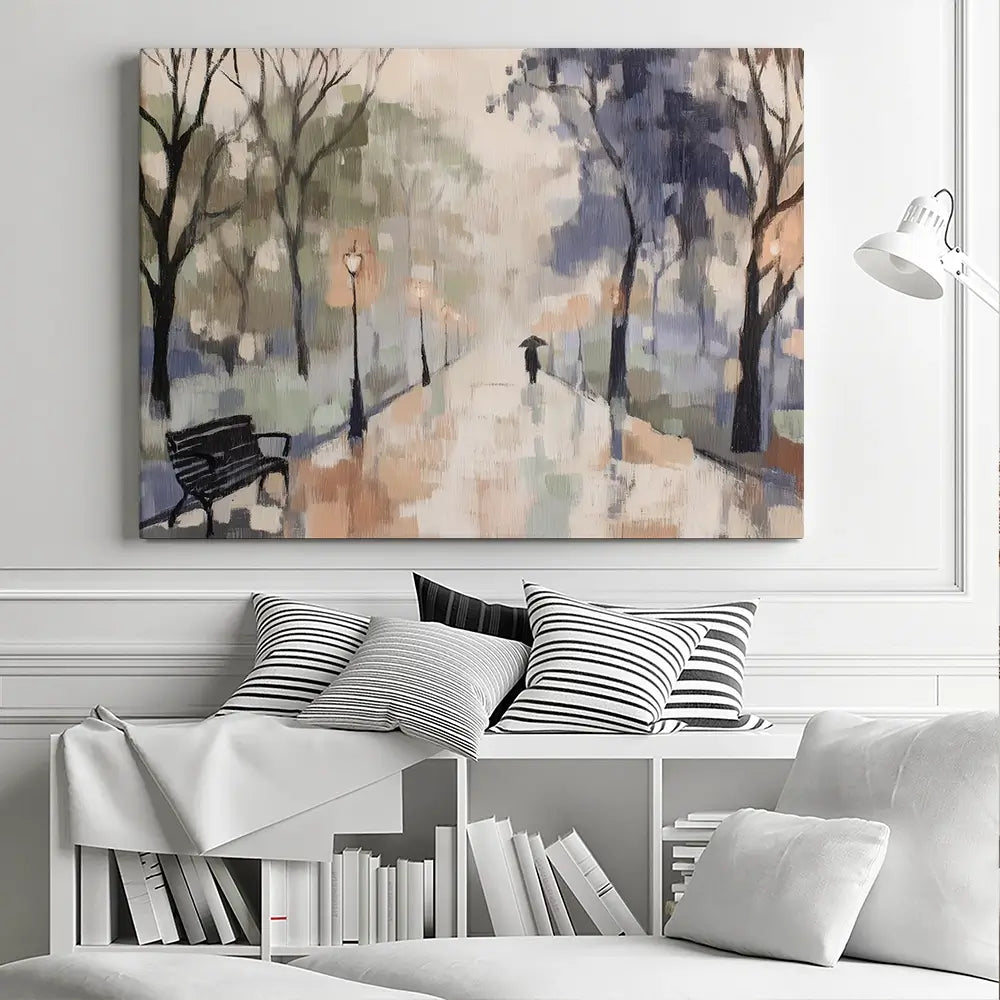 Rainy Day Park Stroll Canvas Print Rainy Day Park Stroll Canvas Print wall art product Chromatic Storm Studio