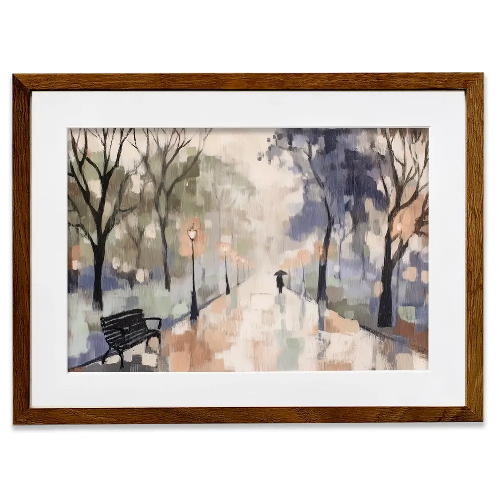 Rainy Day Park Stroll Framed Art Print Rainy Day Park Stroll Framed Art Print wall art product Chromatic Storm Studio