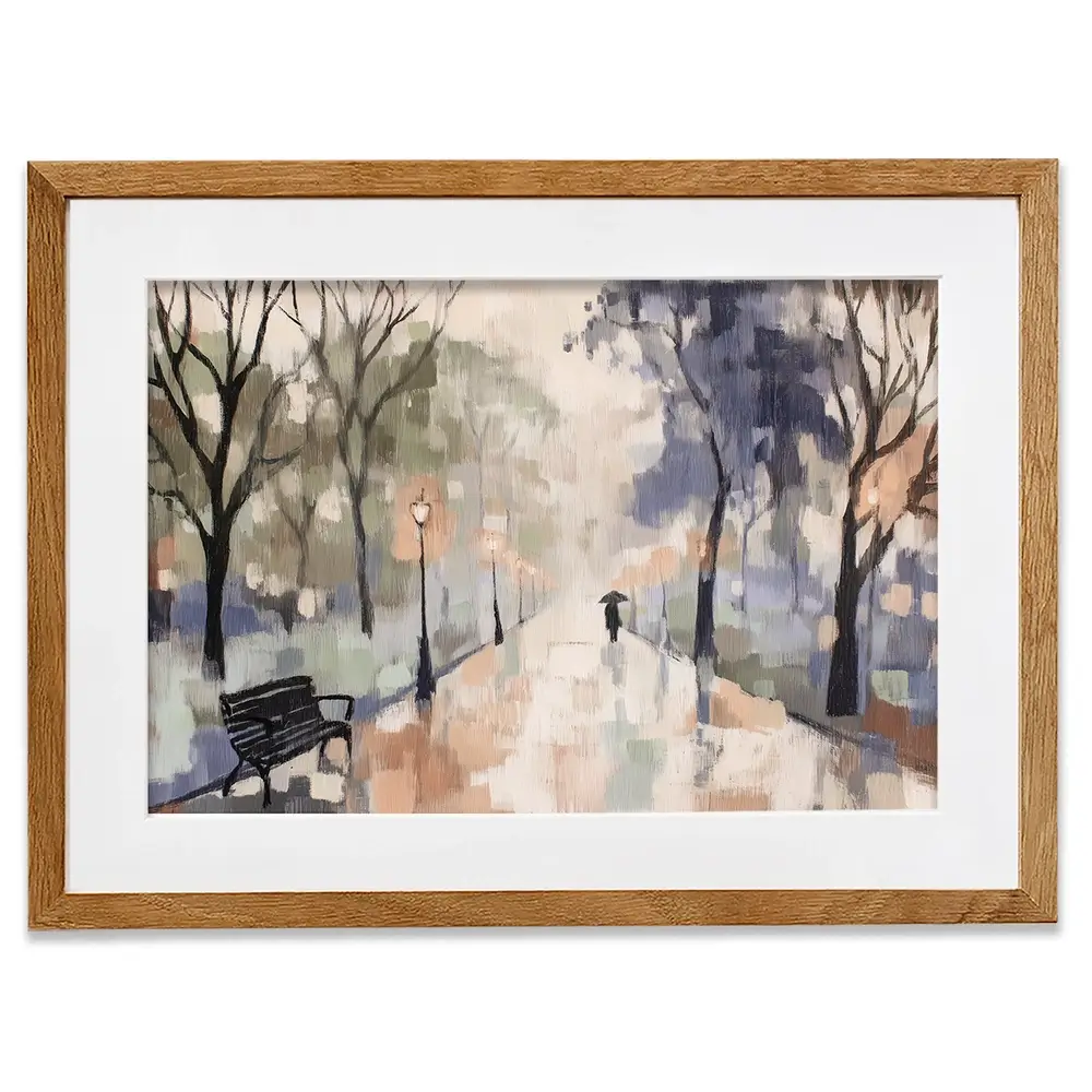 Rainy Day Park Stroll Framed Art Print Rainy Day Park Stroll Framed Art Print wall art product Chromatic Storm Studio