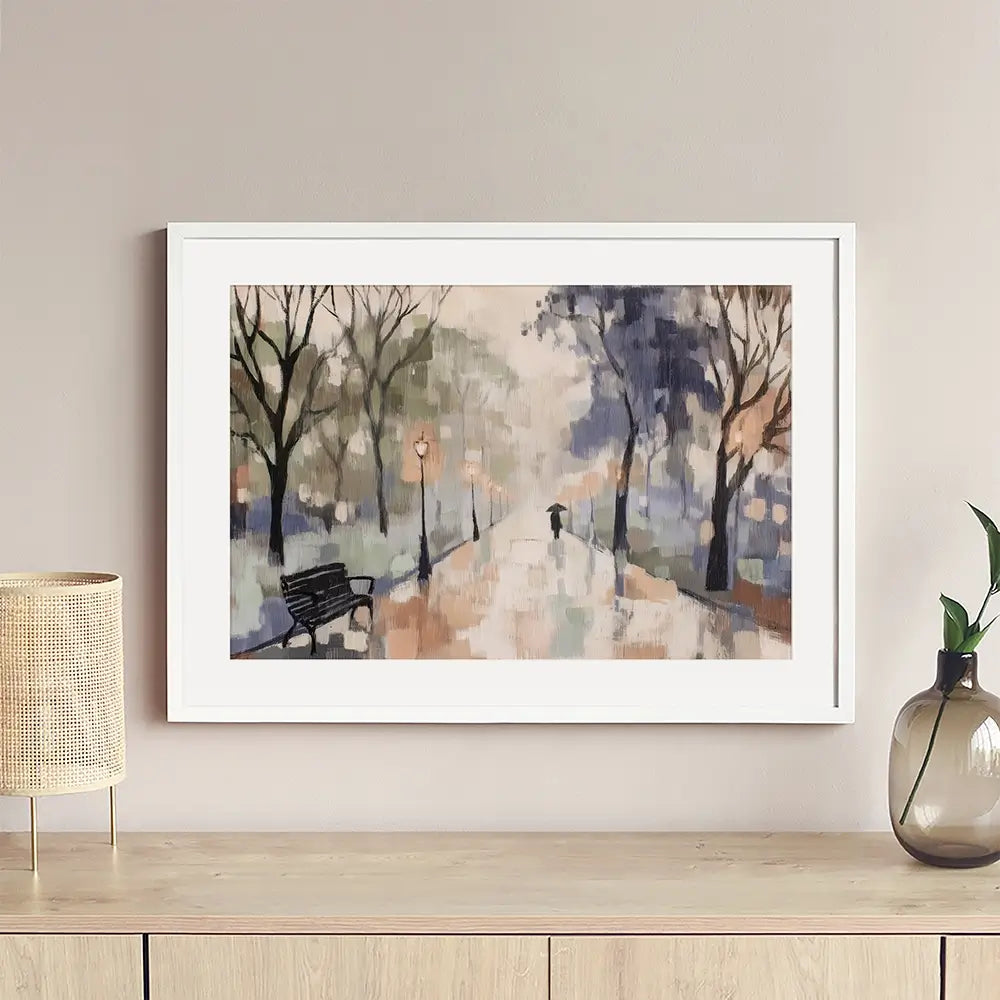 Rainy Day Park Stroll Framed Art Print Rainy Day Park Stroll Framed Art Print wall art product Chromatic Storm Studio