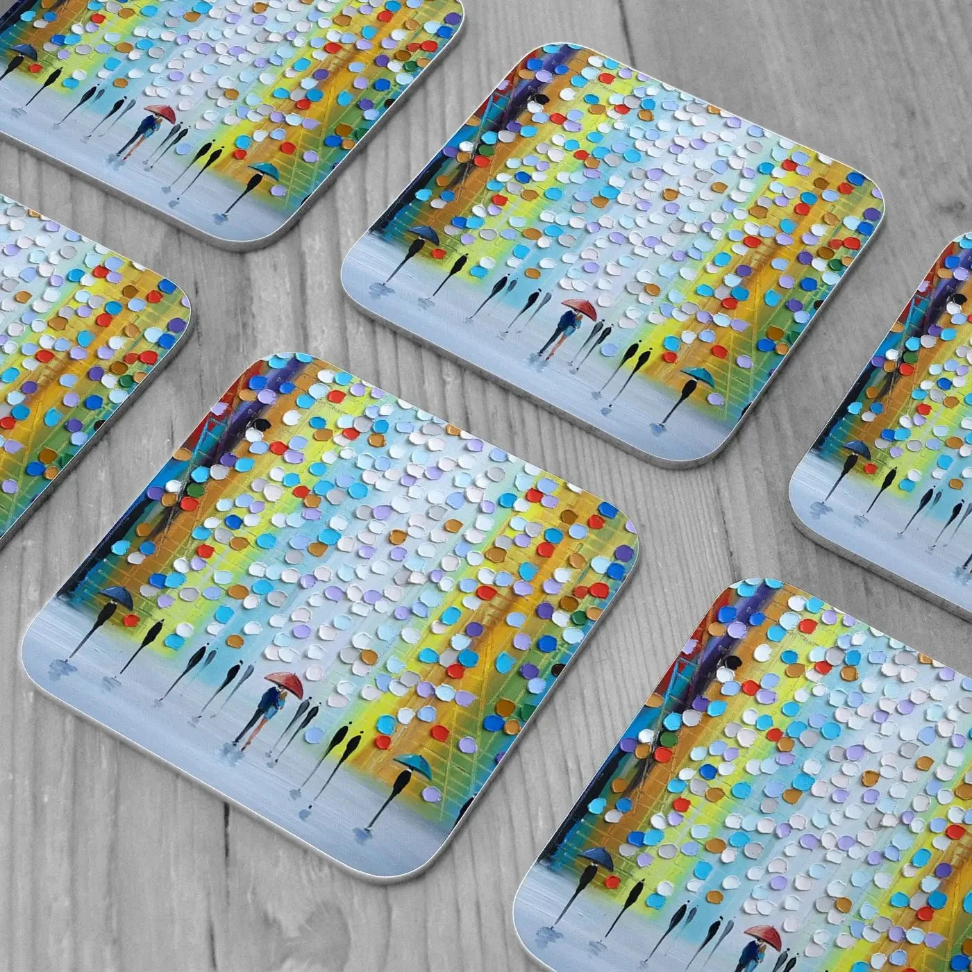 Rainy Fantasy Coaster Set Rainbow Soul Tree Coaster Set | Rainbow Soul Tree Art Coasters wall art product Ekaterina Ermilkina