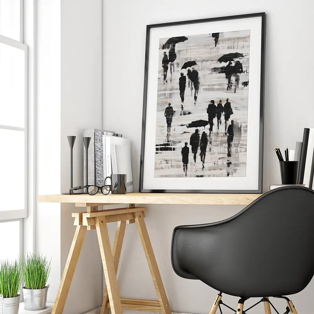 Rainy Umbrella Walk Framed Art Print Rainy Umbrella Walk Framed Art Print wall art product Chromatic Storm Studio