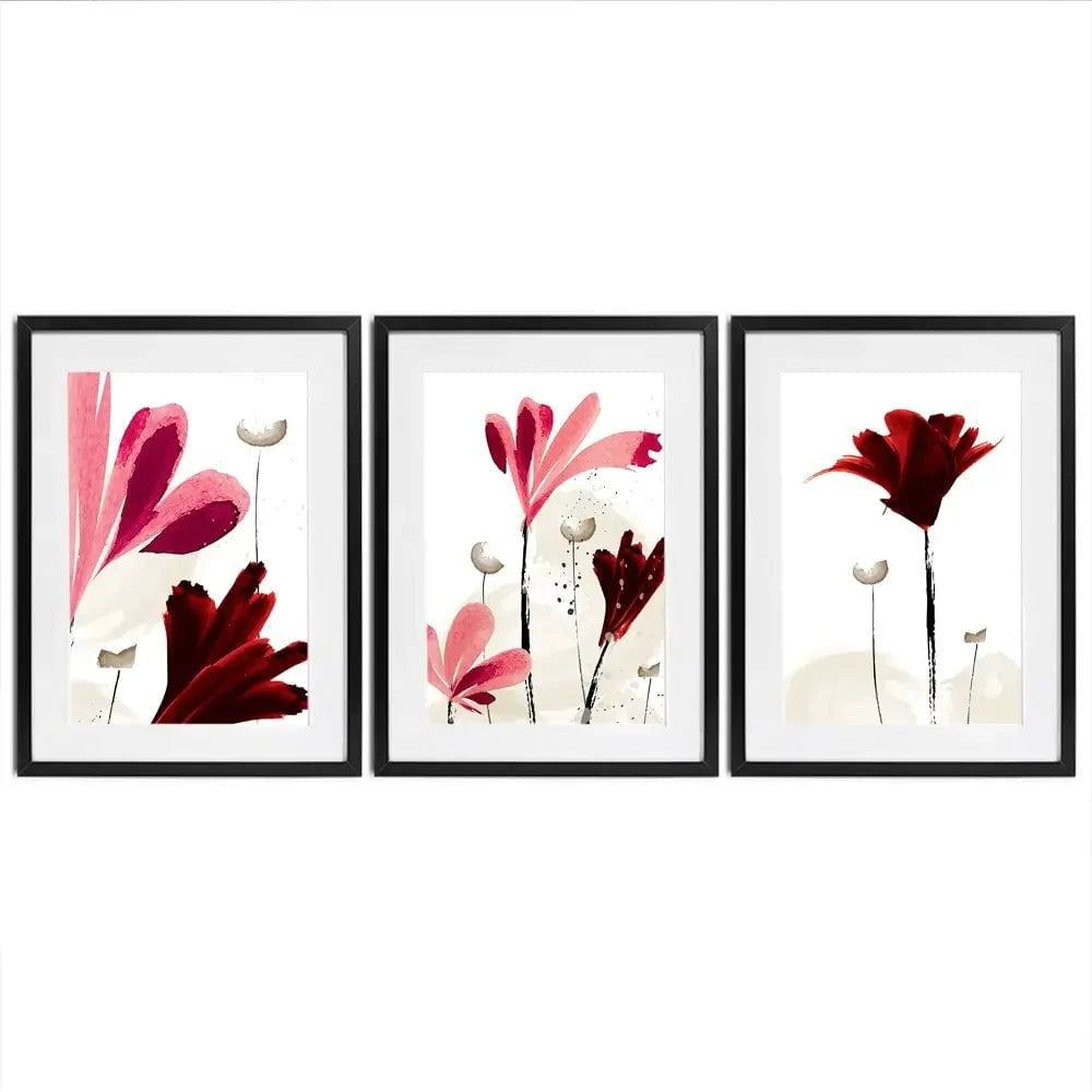 Red And Pink Flowers Framed Art Print Trio Red And Pink Flowers Framed Art Print Trio wall art product Mohammadreza Zeidabadi / Shutterstock